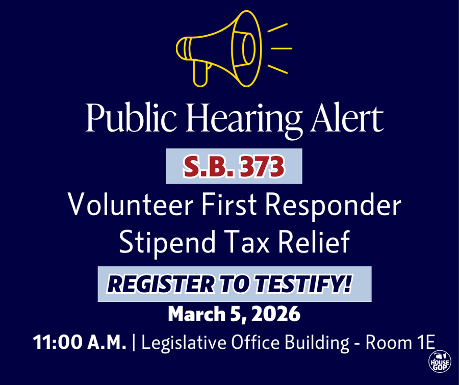 Public Hearing Announcement- S.B. 373 Volunteer First Responder Stipend Bill